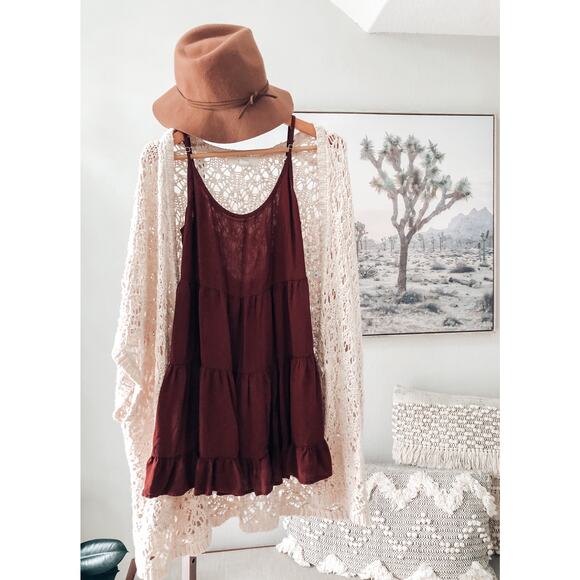 Brandy Melville twirling heart jada burgundy flowy mini dress - Picture 6 of 8